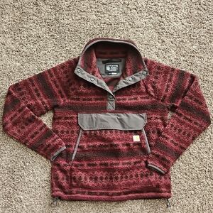 Carhartt Maroon and Charcoal Patterned Fleece Pullover